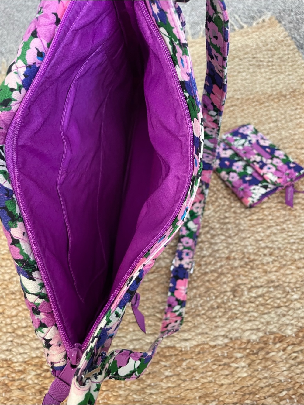 Vera Bradley Matching Crossbody & Wallet Set Purple Pink Floral Retired - Picture 8 of 11